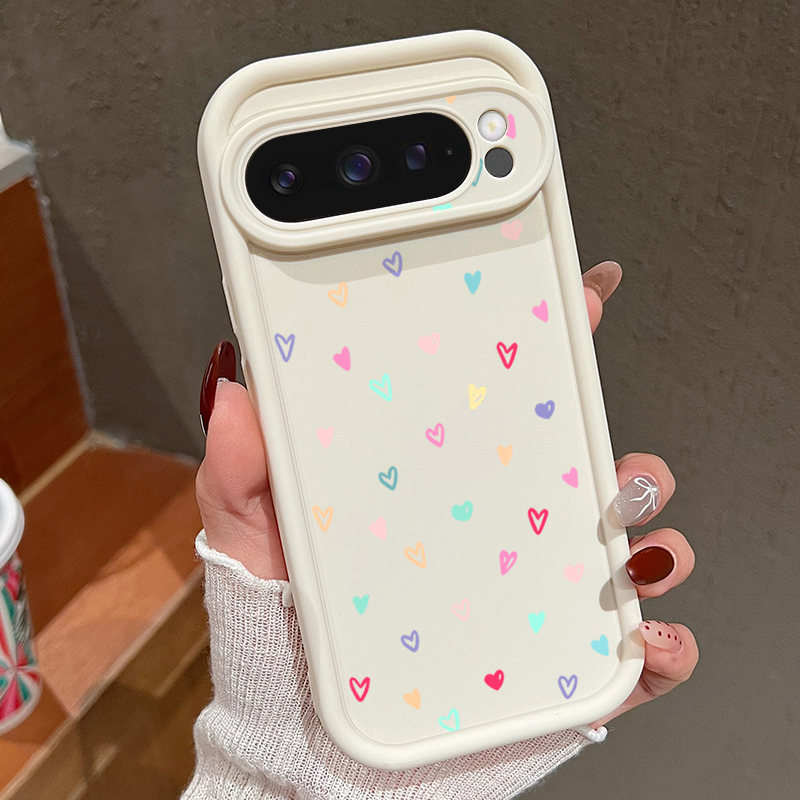 Google Pixel 9 Pro - Casing Lunak Hati Kecil Berwarna-warni untuk